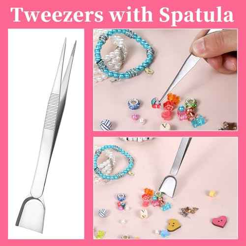 4PCS Piercing Ball Grabber Tool, Stainless Steel 4 Claw Pearl Grabber Jeweler Ball Screw Sprinkle Pen Tweezers with Shovel Head Spoon Decoration Tools for Small Parts Pickup(Black Silver)