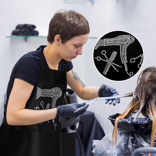 Coume 2 Pcs Hair Stylist Apron Hairstylist Salon Apron with Rhinestone Tools 3 Pockets Waterproof Hairdresser Barber