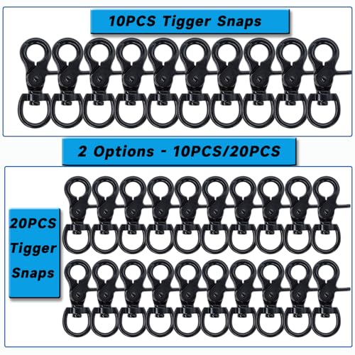 Autokcan 10PCS Trigger Snap Hooks 2.32'' Zinc Alloy Black Heavy Duty for Dog Leash & Bag Clips