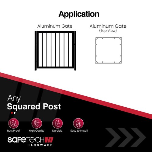 Safetech Hardware TopKlik Self Closing Gate Hinges | Self-Aligning Heavy Duty Spring Hinges | Adjustable Tension | Pool Safety Hinges | Any Square Post, Aluminum Gates | Swing Close 90bs SHG-90L Black