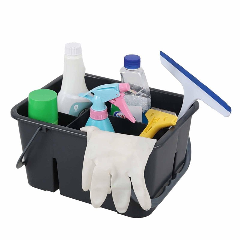 Zerdyne Plastic Cleaning Caddy with Handle, Plastic Cleaning Tote for Cleaning Supplies, Small Classroom Caddy, Gray