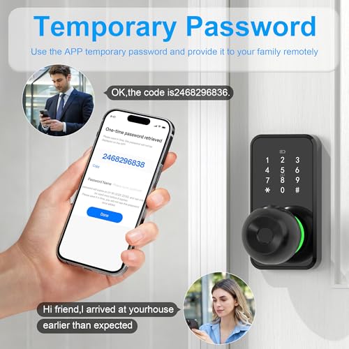 Smart Door Lock with Knob, LinkThai Keyless Entry Fingerprint Lock with Touchscreen Keypad, Electronic Knob Digital Lock for Front Door, Easy Installation