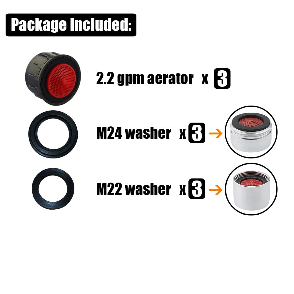 JQK Faucet Areator, 2.2 GPM Flow Retrictor Insert Faucet Aerators Replacement Parts Bathroom 5 Pack, Standard Size, FA2-P5