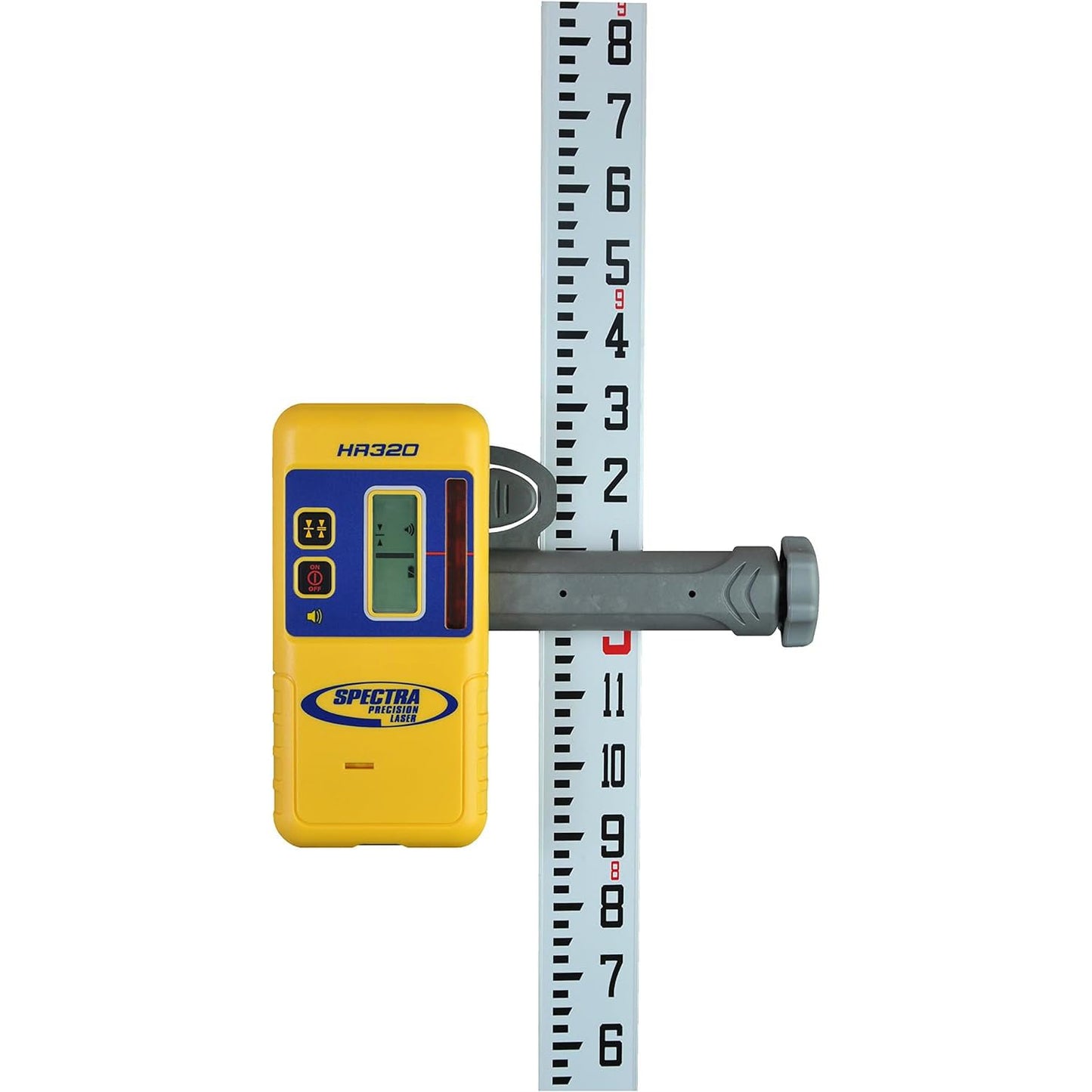 Spectra Precision HR320 Laser Receiver with C59 Rod Clamp, Front & Rear LCD Displays, Loud Speaker, Waterproof, Red