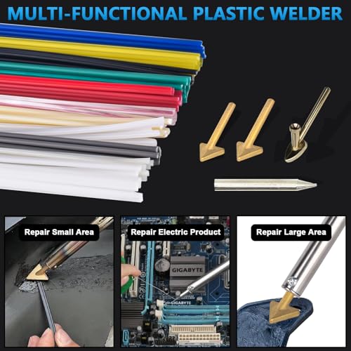 GNI Upgraded 150W LED Digital Adjustable Temperature Plastic Welder, 106PCS Welding Rods Repair Kit, 4 Tips 3 IN 1 Soldering Iron Kit, Plastic Welding Kit for DIY Bumper Kayaks