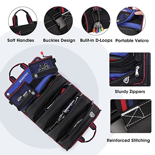 WORKPRO Roll Up Tool Bag, Tool Roll Up Bag with Detachable Tool Pouches, Heavy Duty Tool Bag Organizer with 6 Pockets, Tool Organizer for Mechanic, Electrician, Plumber and Carpenter