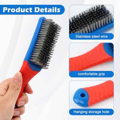 2 Pack Steel Brush for Cleaning-Heavy Duty Stainless Steel Wire Brush for Metal Rust Cleaning,Paint Scrubbing with Rubber Covered Handle