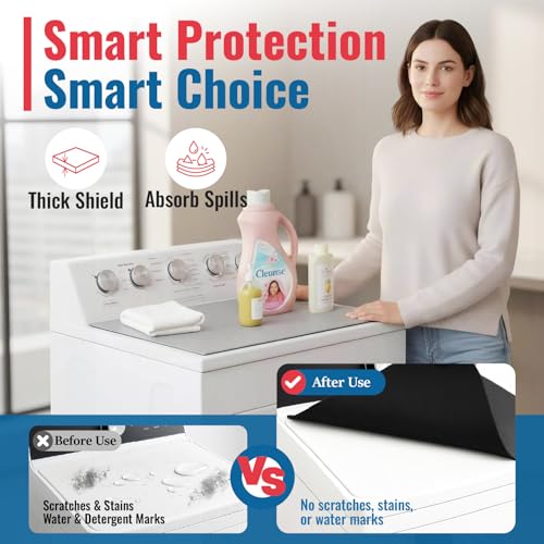 CSKY 25.5" x 17.5" Top Loader Washer & Dryer Cover, 1Pc Black - Includes Topper