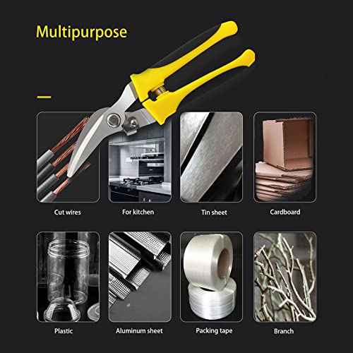 Aviation Tin Snips 8 Inch Heavy Duty Metal Cutter, Straight Shears with Stainless Steel Blade & Comfort Grips, Multifunction Cutting of Branches, Cable Wires, Thin Iron, Cardboard(Right Hand)