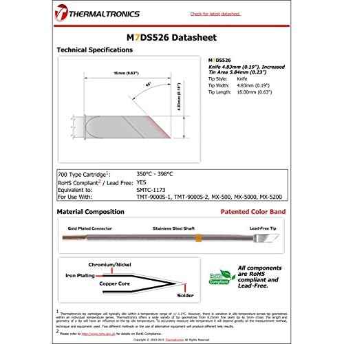 Thermaltronics M7DS526 Knife 4.83mm (0.19in), Increased Tin Area 5.84mm (0.23in) interchangeable for Metcal SMTC-1173
