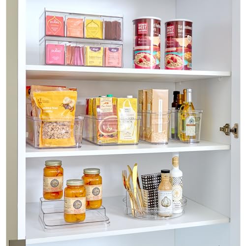iDesign Crisp BPA-Free Plastic Stackable Tea Bag Organizer for Kitchen Cabinets and Countertops - 12.59" x 6.23" x 4.57", Clear with Gray Dividers