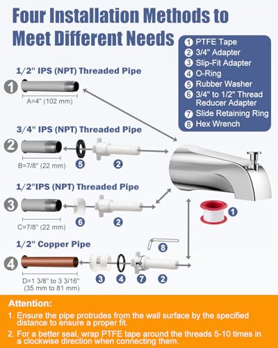 Fosenlion Chrome Universal Bathtub Spout with Diverter - Fits 1/2" Slip-Fit & Threaded Pipes