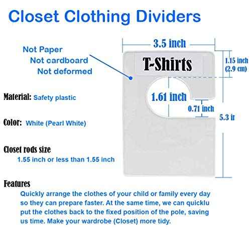 32 Pack White Clothing Rack Size Dividers Plus 150 Labels (1 Inch) and 40 Large Blank Labels, Large Rectangular Clothing Closet Dividers (Pearl White)