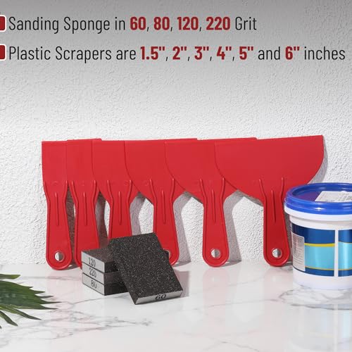 Bates- Putty Knife Set with Sanding Sponge, 10 pcs, Plastic Paint Scraper, Sandpaper Block, Putty Knives, Sandpaper Block Sander, Spackle Tool, Plastic Putty Knife Set