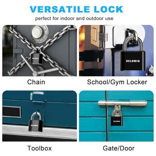 DELSWIN 4-Digit Combination Lock Outdoor Padlock - Heavy Duty Locker Lock with Hardened Steel Shackle, Waterproof Combo Lock for Gym Locker, Hasp Storage, Shed, Fence, Gate (Black,1Pcs)