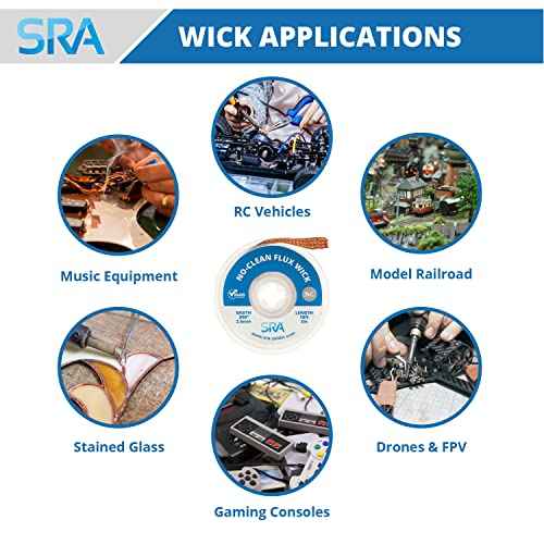 SRA Soldering Wick with Flat Woven Copper Desoldering Braid Strip and No Clean Flux for Easy Damage-Free Solder Removal - 3 Pack 10 Foot Solder Wick Spool