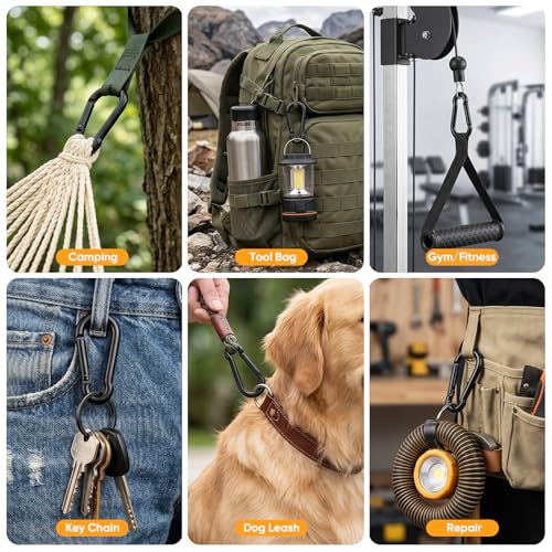Black M4 Carabiner Clips 10 Pack Heavy Duty Spring Snap Hooks for Keys, Leashes, Gear