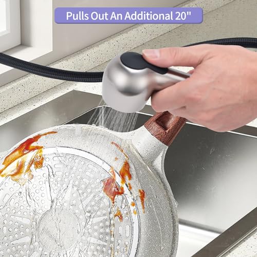 Chrome Finish Utility Sink Faucet with Pull Out Sprayer - Dual Handle, 4-Inch Centerset