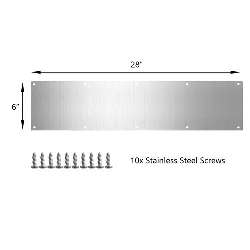 GALOFAY Door Metal Kick Plate 6x28 inches Aluminum Decorative Plates Protector for 30 inches Front Doors, 18 Ga Thickness 6"x 28" (Silver)