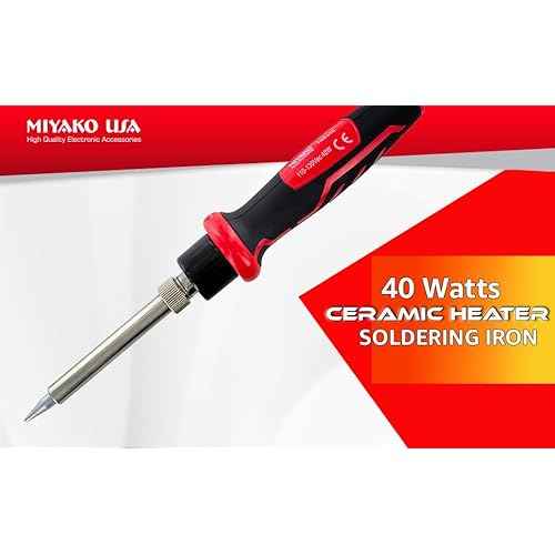 MIYAKO 40 Watts Soldering Iron Pencil Style Solder With Premium High Performance Ceramic Heater for Quick Heat Up, Long Life Replaceable Tip and Plastic Handle with Rubber for Comfort (74B440)