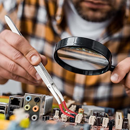 2 Pieces Bent Tip Tweezers with Rubber Tips PVC Coated and 2 Pieces Tweezers Rubber Coated PVC Soft Non Marring Flat Tips Lab Hobby Jewelry Craft Stainless Steel Tool(Red)