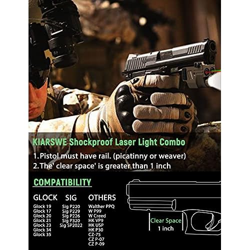 Red Green Laser Light Combo, 500 Lumens Red Green Laser, Supcompact Pistol Laser Light Combo, USB Rechargeable Red Green Laser Beam