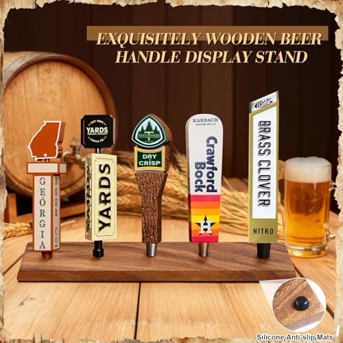 Beer Tap Handle Display Stand – Holds 5 Handles, Walnut Wood Tabletop Holder