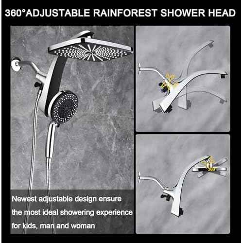 High Pressure Rain Shower Head: Upgrade Shower Heads with Handheld Spray Combo with Fixed Showerhead and 10 Sprays Handheld Shower Head, Detachable Shower head Built-in Magnetic Docking and Power Jets