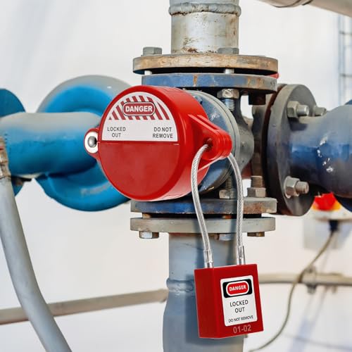 10 Pack Lockout Tagout Locks, Steel Cable Compact Loto Safe Padlock Set, Red Keyed Lock with 20 Keys, Different Numbers Safety Locks for Electrical Stations and Devices Kits