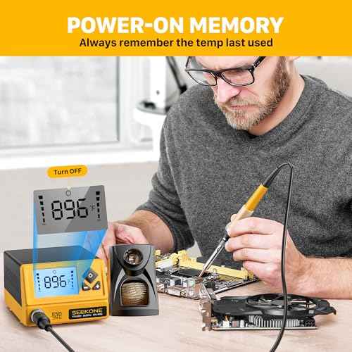 SEEKONE 60W Soldering Station 356¡ÆF - 896¡ÆF£¨180¡É - 480¡ɣ©Soldering Iron Station with 5 Extra Iron Tips, ESD Safe, 3 Preset Channels, ¡ÆC/¨¬F Conversion, Auto Sleep, Calibration Support & Power-on Memory