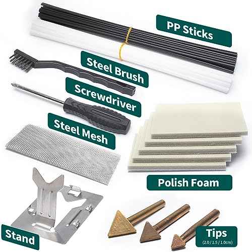 YIHUA 960-IV Bumper Repair Plastic Welder Kit with Power Switch, Indicator Light with 3 Tips, 20/20 Black & White Plastic Rods, 5 Polish Foam, Steel Mesh for Plastic Welding, Fuel Tank, Kayak Repair