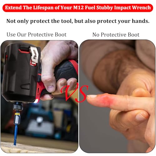 49-16-2554 Impact Driver Protective Boot Fits Milwaukee M12 FUEL 3/8in. and 1/2in. Stubby impact wrenches 2554-20 2555-20 2555P-20,Durable Rubber Cover,Black (Boot Only)