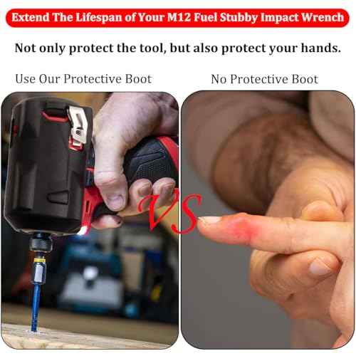49-16-2554 Impact Driver Protective Boot Fits Milwaukee M12 FUEL 3/8in. and 1/2in. Stubby impact wrenches 2554-20 2555-20 2555P-20,Durable Rubber Cover,Black (Boot Only)
