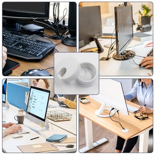 Suiwotin 2 Pack White 1-1/2 Inch Desk Grommet Cable Organizer