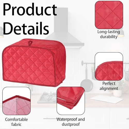 LXUEJIE 2-Slice Toaster Cover - Red Quilted Dust Shield for Kitchen Appliances