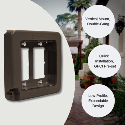 Intermatic WP7200BR Low-Profile Extra-Duty Weatherproof 2-Gang Cover, Bronze - Expandable Front Window, Versatile Mounting, Complete Installation Kit - Protect Outdoor Outlets