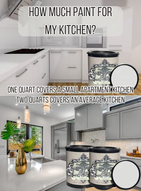 ALL-IN-ONE Paint, Durable cabinet and furniture paint. Built in primer and top coat, no sanding needed. Includes our 30 featured color card - Iron Gate (black), Quart