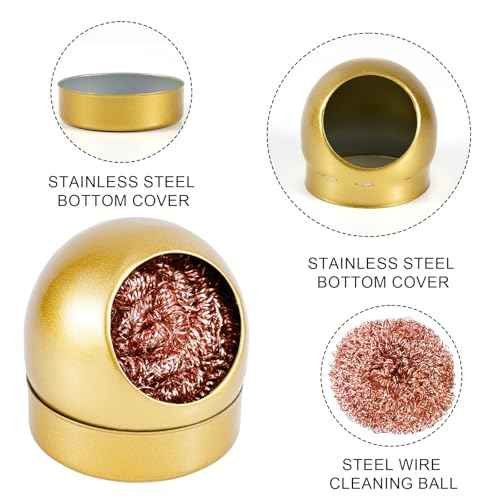 Soldering Iron Tip Cleaner, Premium Stainless Steel Soldering Iron Cleaner Quick Cleaning No Water Required Soldering Iron Tip Cleaner Practical Tools(Gold)