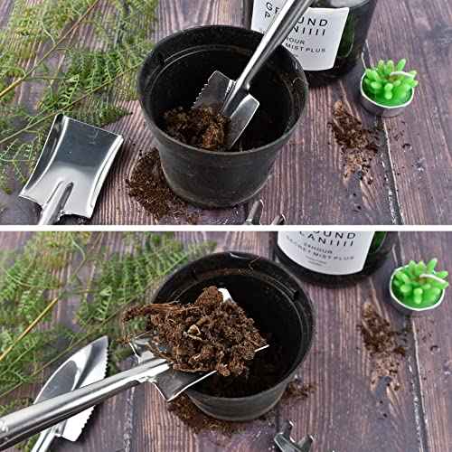 3 Pieces Mini Garden Tools Set, Stainless Steel Shovel Rake Spade Gardening Kit Lightweight Hand Trowel Transplant Trowel Hand Rake for Loose Succulents Potted Flower Seedling Soil