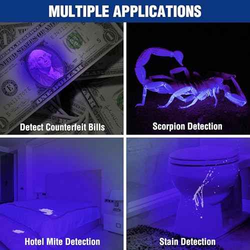 WORKPRO UV Flashlight Black Light, 365nm UV Rechargeable Flashlight, Small Portable Black Light for Pet Dog Urine, Stains Detection/Resin Curing/Fluorescent Agent