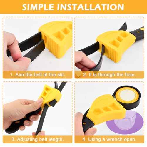 Tookie Strap Wrench Set, 2pcs Adjustable Rubber Oil Filte-r Wrench with 4pcs Jar Opener Gripper Pad, Pipe Wrench Universal Spanner Jar Opener for Weak Hands, Plumbers(Yellow+blavk)