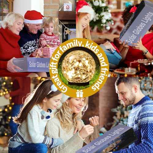Solar Globe Lights Outdoor Waterproof-Solar Balls Garden-Cracked Glass Ball Solar Lights Outdoor-Solar Orbs Outside-Outdoor Decorations Patio & Yard Lawn Backyard Decor (GUO-XBQ-5-5-5)