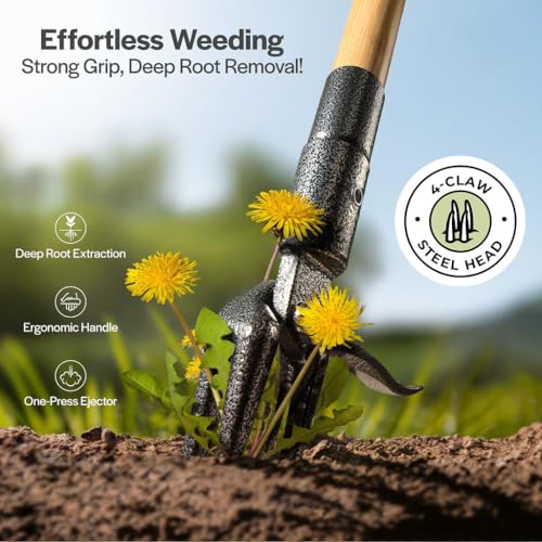 Large WilFiks Weed Puller Tool with Long Handle & Foot Platform - Heavy Duty Garden Weeder