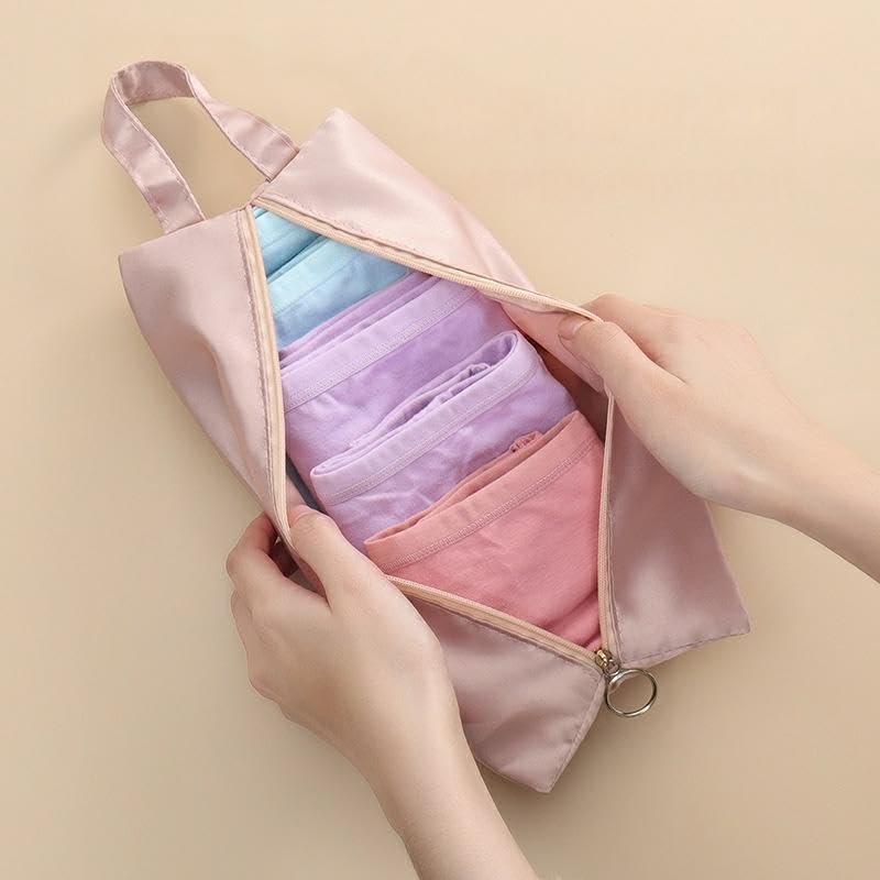 1PC Travel underwear storage bag - durable nylon multi-layer storage bag, suitable for bras, panties, socks, and shirts, Light Pink