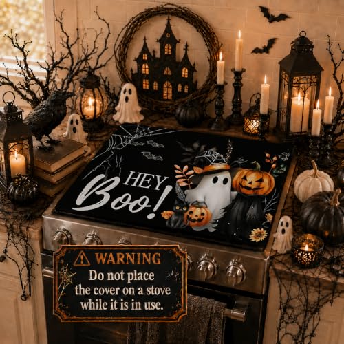 Boo Stove Top Cover 28x20 in Halloween Ghost Design for Electric Stoves