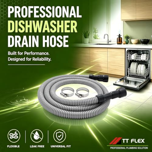TTFLEX 6 ft Dishwasher Drain Hose — Flexible, Adjustable Inner Diameters 11/16, 1, 1-1/8 in