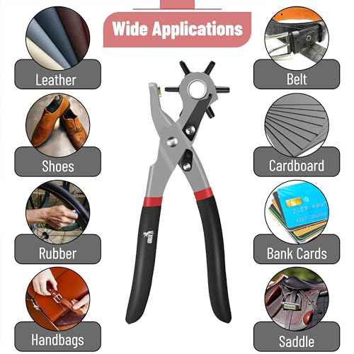 UNCO Leather Hole Punch Tool - Multi Size Punch for Belts & Leather - Belt Punch for Leatherwork