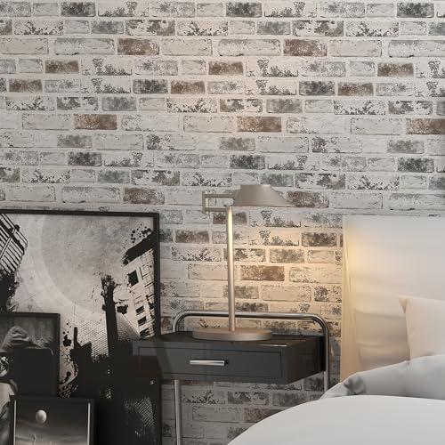 PeonyQueen 17.3 x 78.8 Inch Gray Peel and Stick Brick Wallpaper - Realistic Faux Vinyl Wall Covering