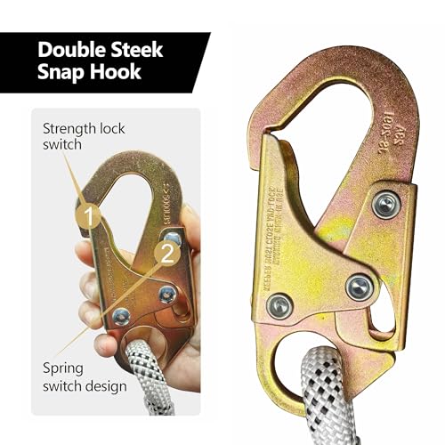 Rope Harness Safety Lanyard, 50ft Vertical Roofing Rope with Grab, Fall Protection Lanyard Tree Climbing Line Kit