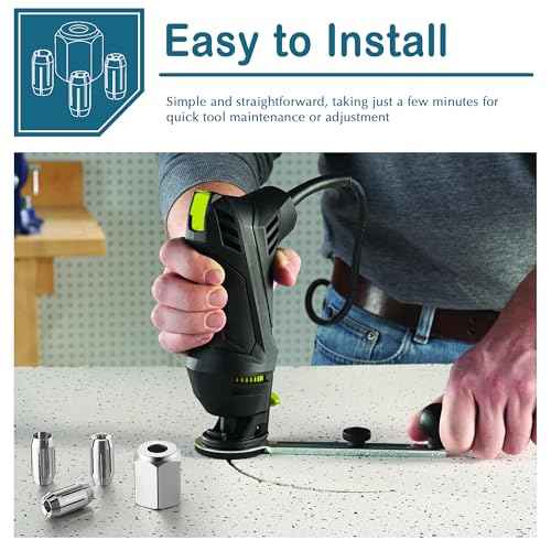 Dreyoo Replacement Collet and Nut Kit Compatible with CN1, Silver, 3 Collets (1/8-inch, 5/32-inch, 1/4-inch) and 1 Nut for Spiral Saw Tools and Drywall Cut out Tools(Silver)